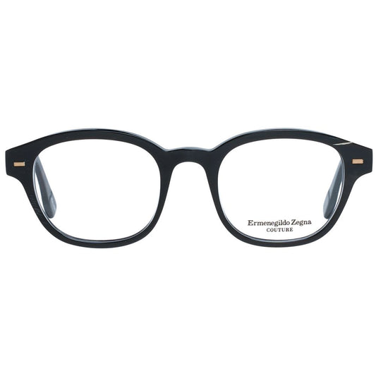 Ermenegildo Zegna Black Men Glasses Frame in full-rim round style with black horn material and demo lenses.