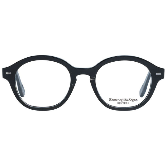 Ermenegildo Zegna Black Men Glasses Frame, round full-rim, black horn, 48-19-145 size, branded case included.