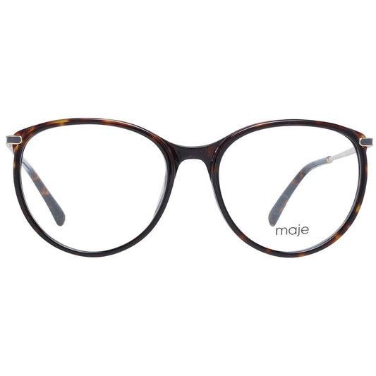 Maje Brown Women Glasses Frame in full-rim round style, brown acetate with demo lenses, size 53-17-135, includes branded case.