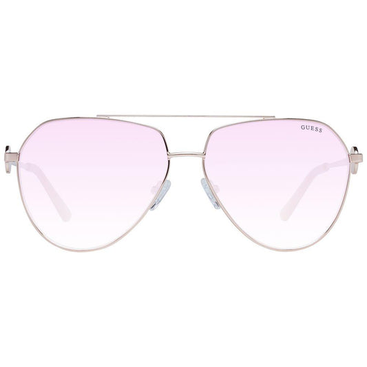 Guess women's rose gold aviator sunglasses with gradient burgundy lenses, metal frame, 100% UVA & UVB protection, and full-rim style.