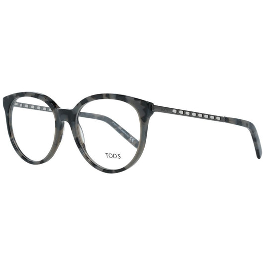 Tod's Gray Plastic Glasses (Frames) for women, full-rim round style with grey plastic frame and demo lenses, size 53-17-140.