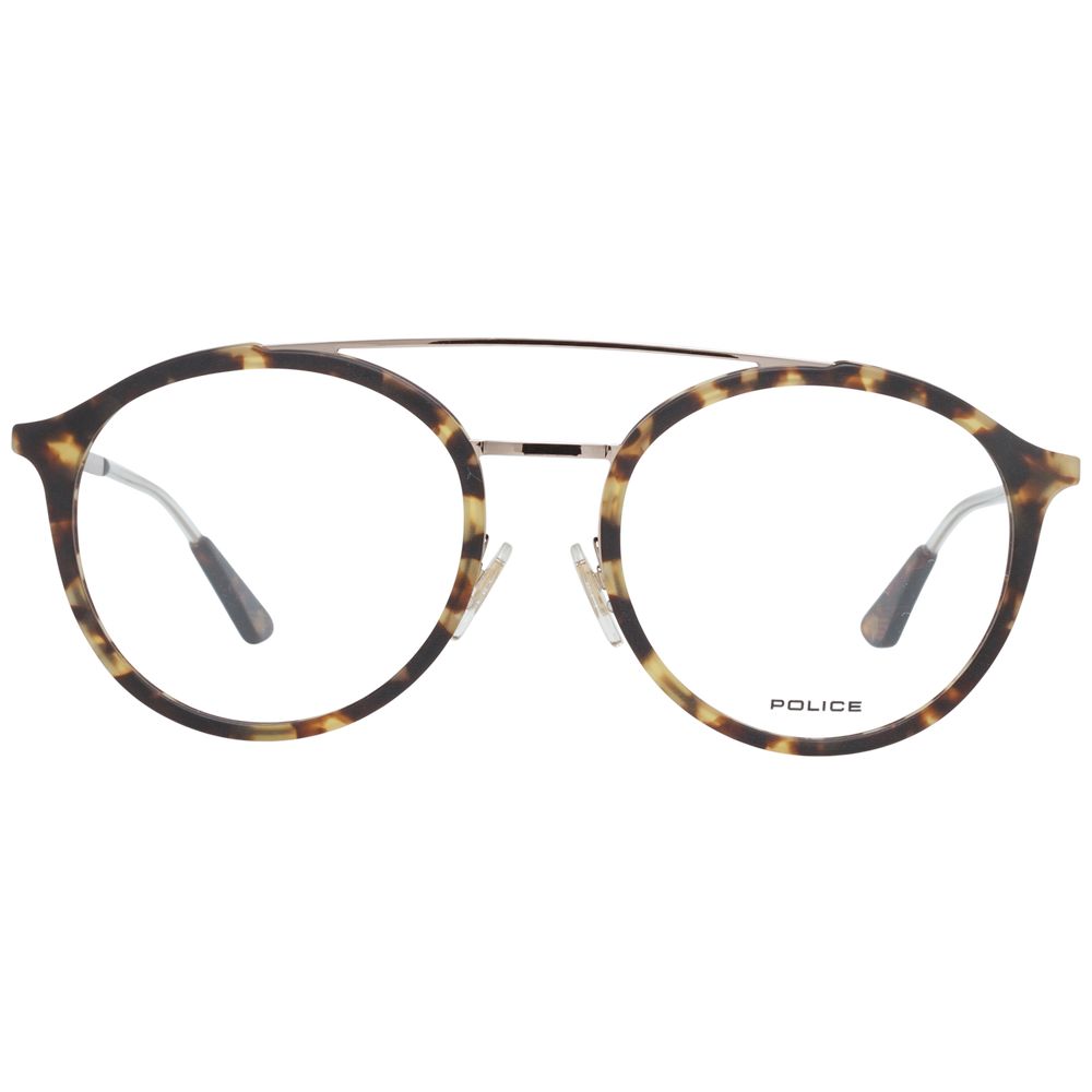 Police Brown Men Glasses Frame, metal and plastic aviator style, full-rim with demo lenses, 52-19-140 size, includes branded case.