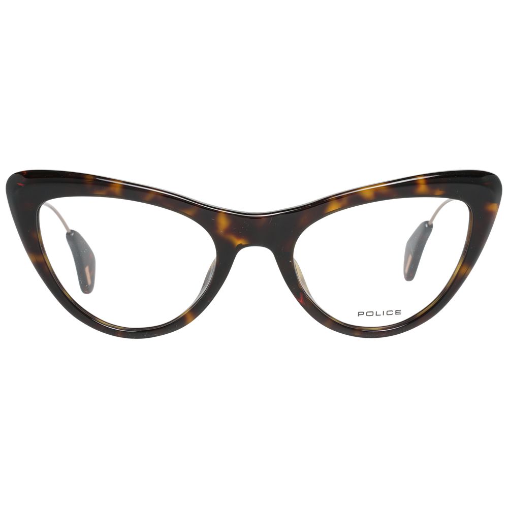Police Brown Metal & Plastic Glasses (Frames) for women, full-rim cat eye style with demo lenses, 50-20-140 size, in tortoise brown color.