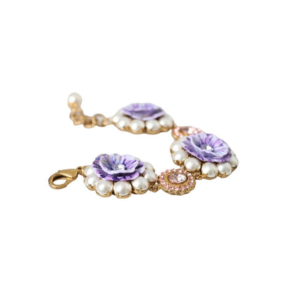Dolce & Gabbana Gold FIORI BLOOMING Floral Baroque Crystals Bracelet Necklace