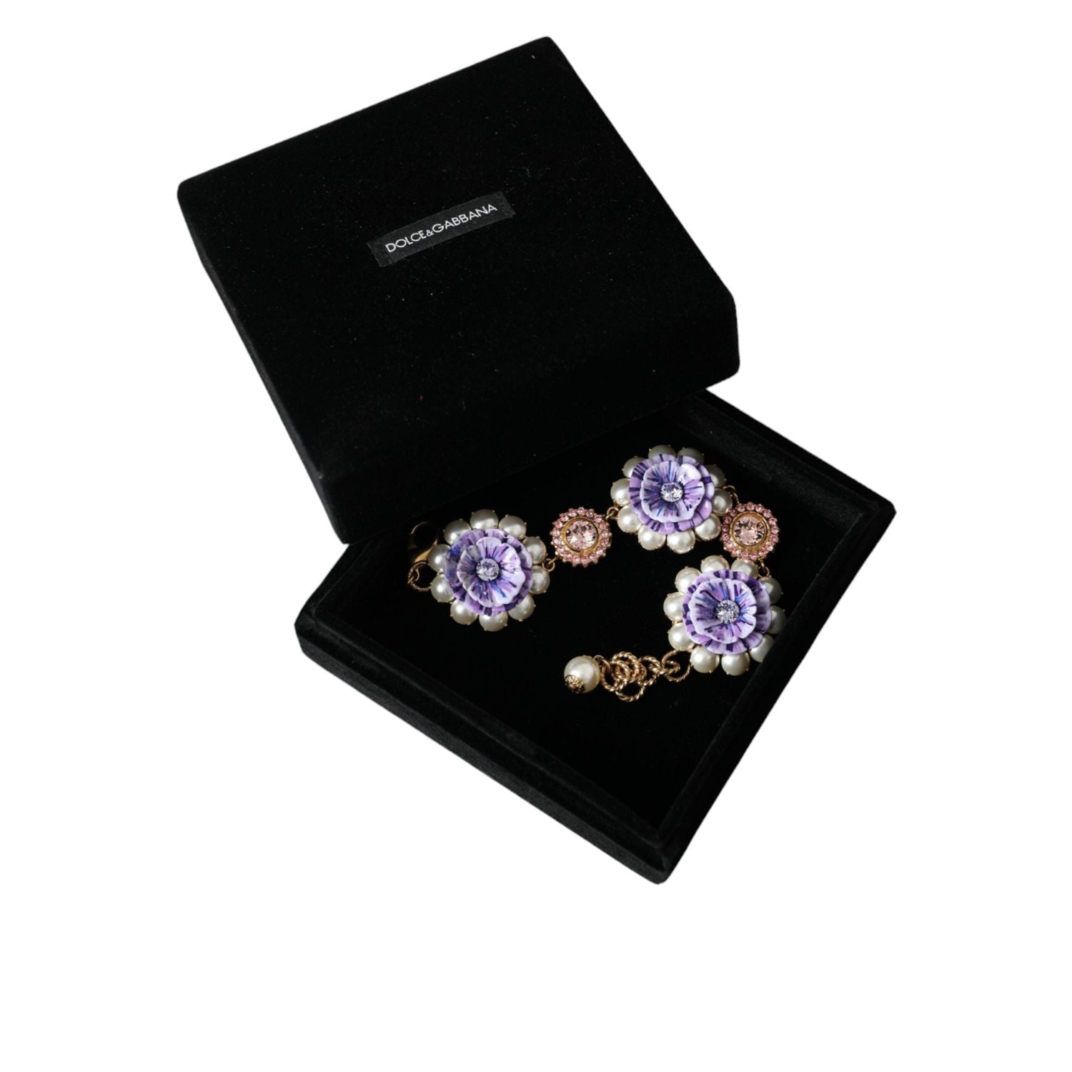 Dolce & Gabbana Gold FIORI BLOOMING Floral Baroque Crystals Bracelet