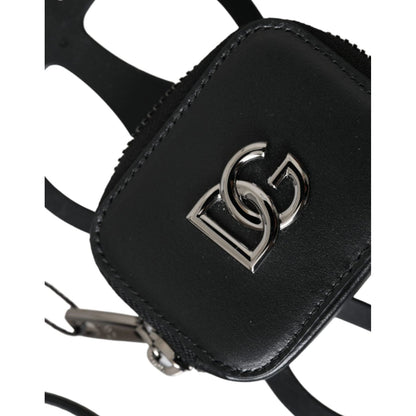 Dolce & Gabbana Black Calfskin Leather DG Logo Coin Purse Lanyard Wallet