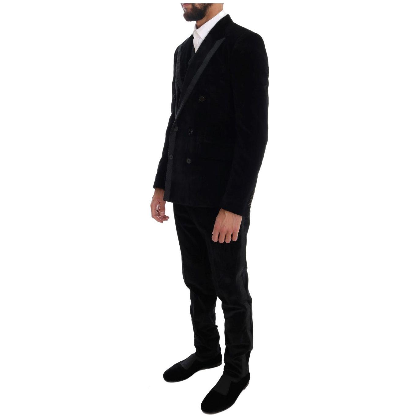 Dolce & Gabbana Black Velvet Slim Double Breasted Suit Suit