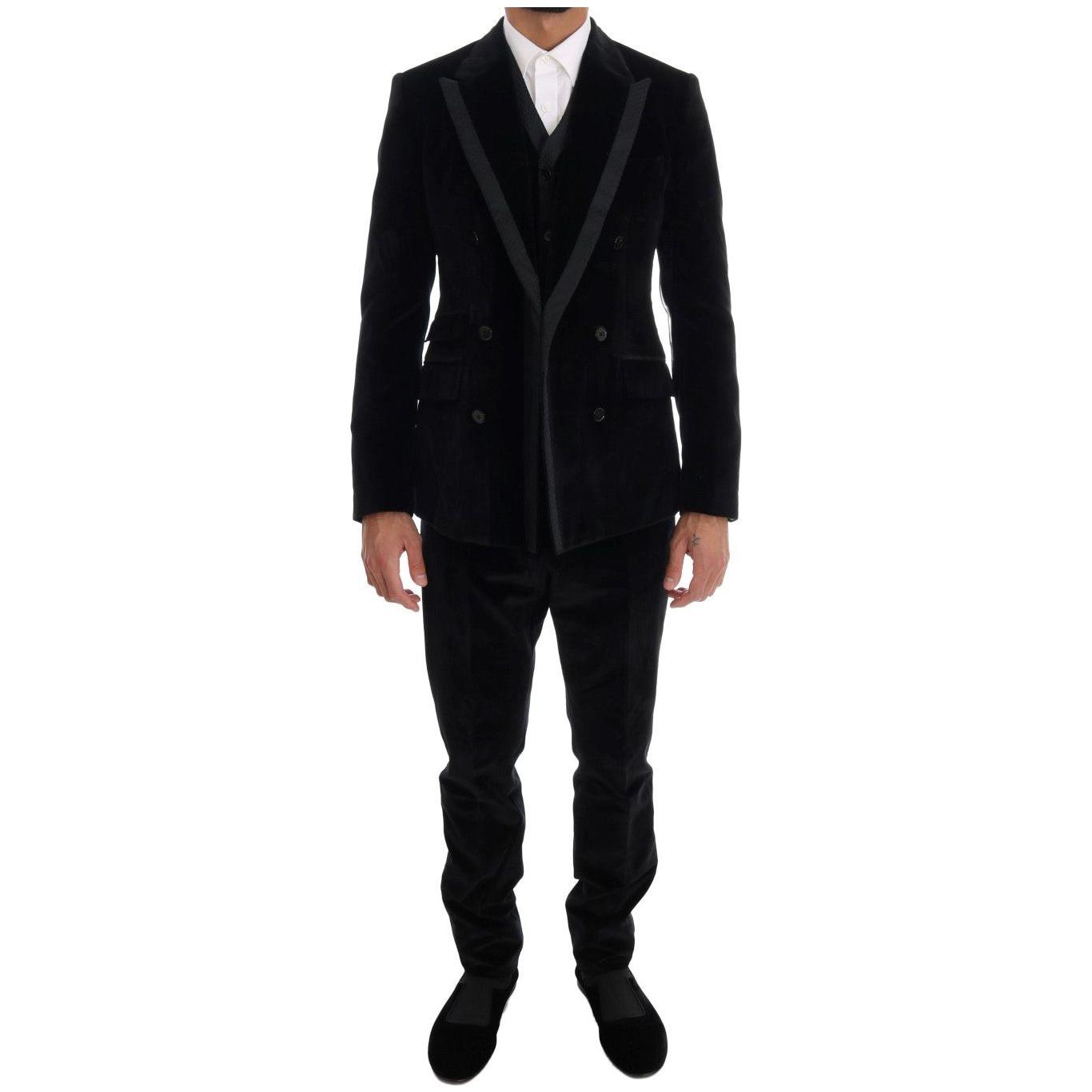 Dolce & Gabbana Black Velvet Slim Double Breasted Suit