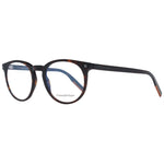 Ermenegildo Zegna Brown Men Glasses Frame, full-rim round style, plastic material, demo lenses, size 52-20-145, with branded case included.