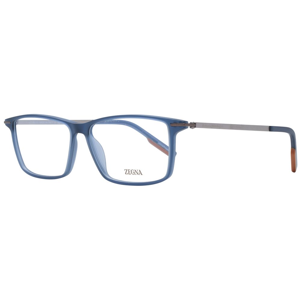 Ermenegildo Zegna Blue Men Glasses Frame, full-rim plastic, rectangle style, branded case included