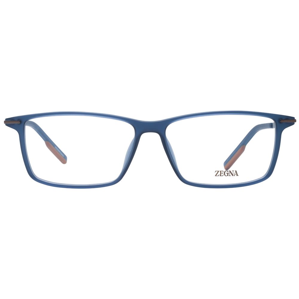 Ermenegildo Zegna Blue Men Glasses Frame with full-rim plastic design, rectangle shape, and demo lenses.