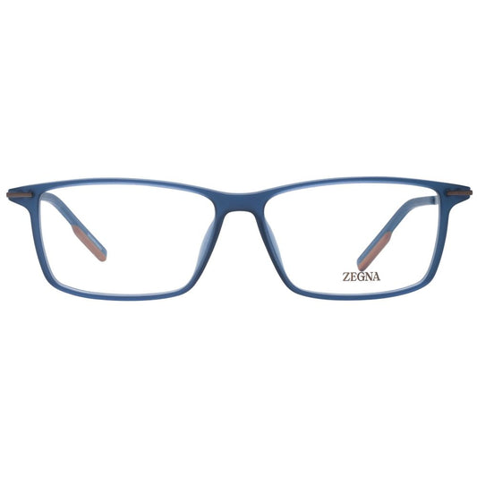 Ermenegildo Zegna Blue Men Glasses Frame with full-rim plastic design, rectangle shape, and demo lenses.