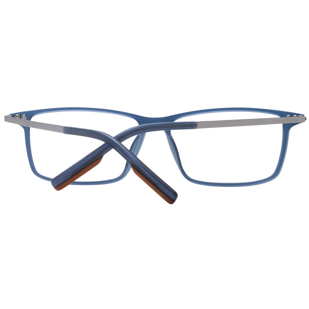 Ermenegildo Zegna Blue Men Glasses Frame, rectangle full-rim style with plastic material and 58-14-145 size, includes branded case.