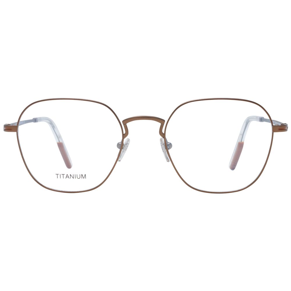 Ermenegildo Zegna Bronze Men Glasses Frame, titanium full-rim with demo lenses, size 50-19-145, round style.
