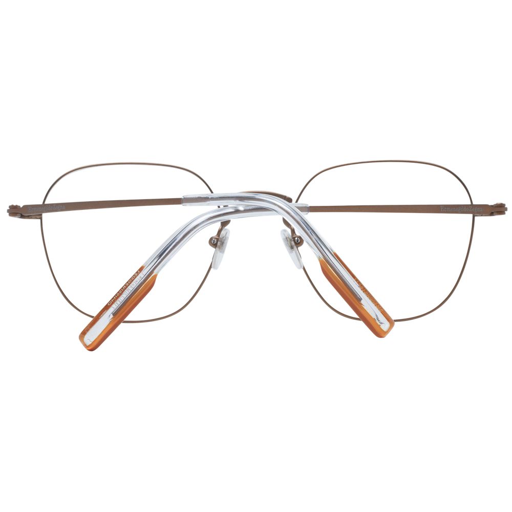 Ermenegildo Zegna Bronze Men Glasses Frame, round titanium full-rim style with demo lenses, includes branded case.