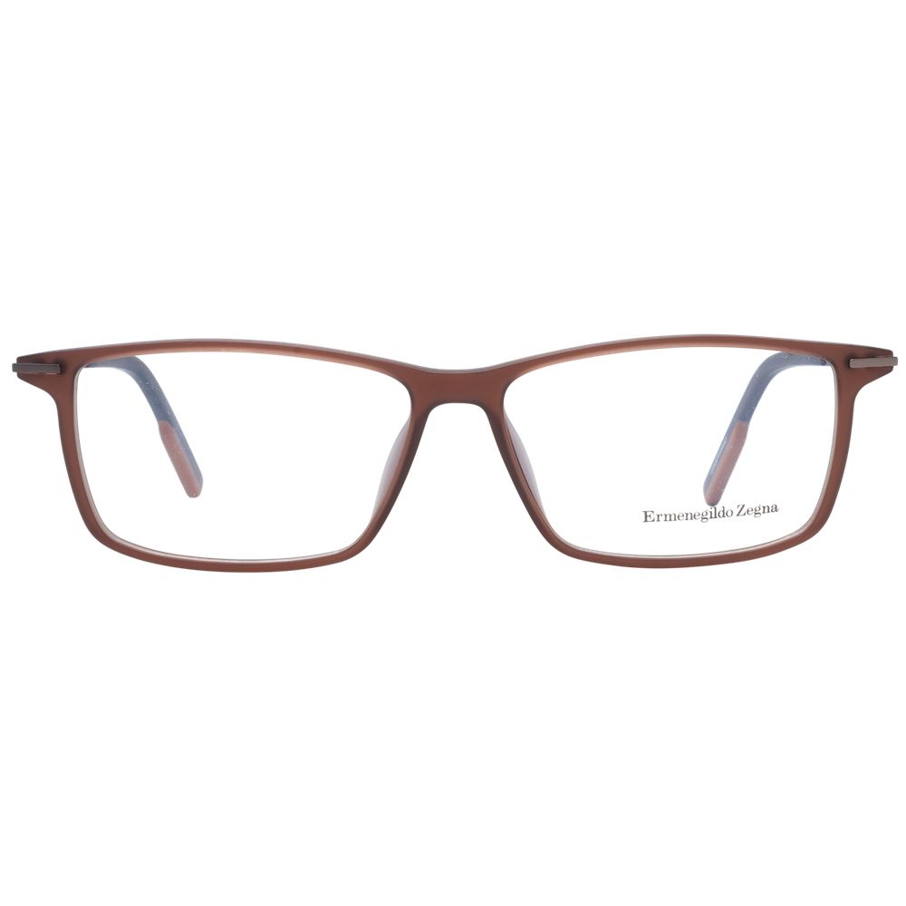 Front view of Ermenegildo Zegna Brown Men Glasses Frame with full-rim plastic frame and demo lenses.