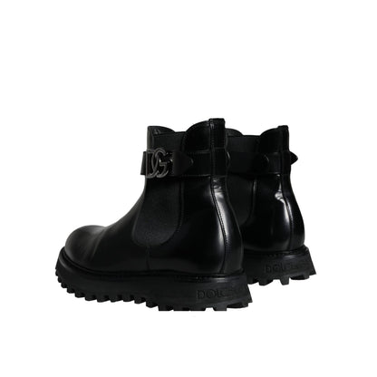Dolce & Gabbana Black Belted DG Logo Men Chelsea Boots Shoes
