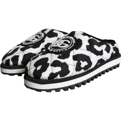 Dolce & Gabbana Black White Quilted Logo Sandals Slides Shoes