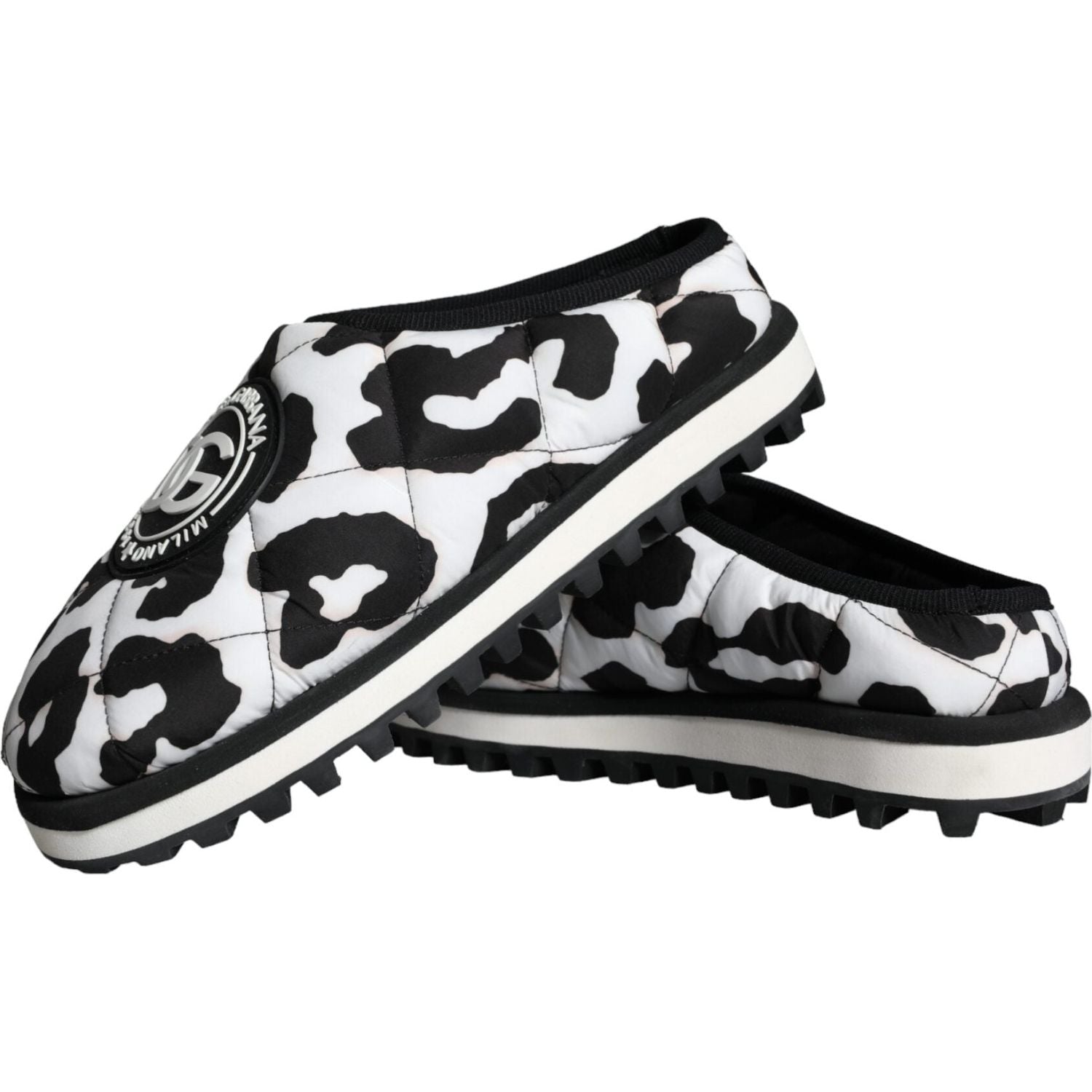 Dolce & Gabbana Black White Quilted Logo Sandals Slides Shoes