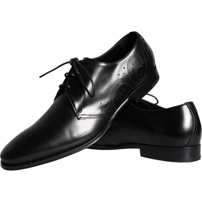Dolce & Gabbana Black Calfskin Leather Derby Men Dress Shoes