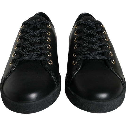 Dolce & Gabbana Black Gold Leather Classic Sneakers Shoes LA11250-36.5