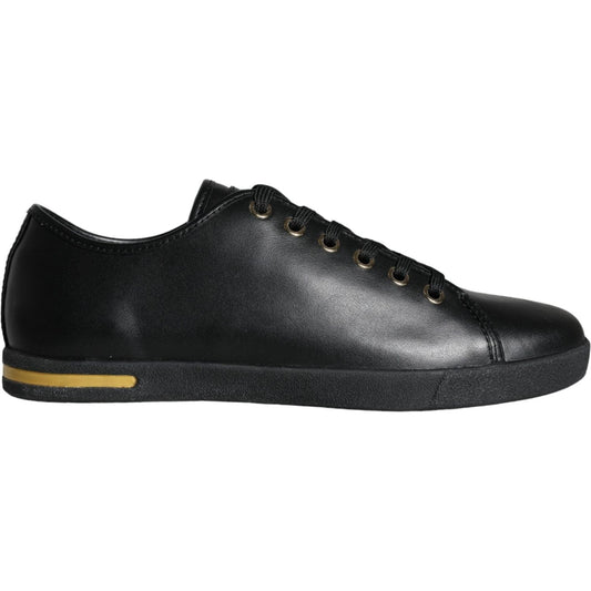 Dolce & Gabbana Black Gold Leather Classic Sneakers Shoes LA11250-36.5