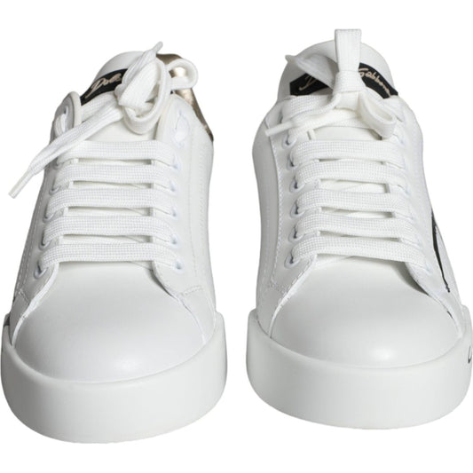 Dolce & Gabbana White Gold Portofino Low Top Leather Sneakers Shoes LA11251-36
