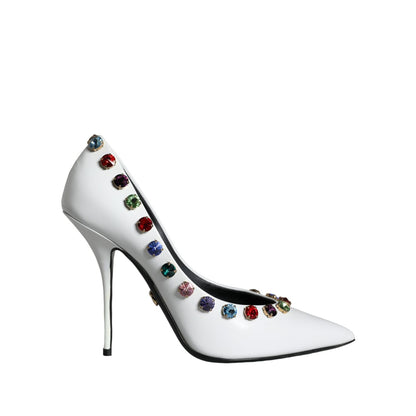 Dolce & Gabbana White Crystal Leather High Heels Pumps Shoes
