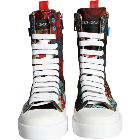 Dolce & Gabbana Multicolor Patchwork Logo High Top Sneakers Shoes LA11278-35.5