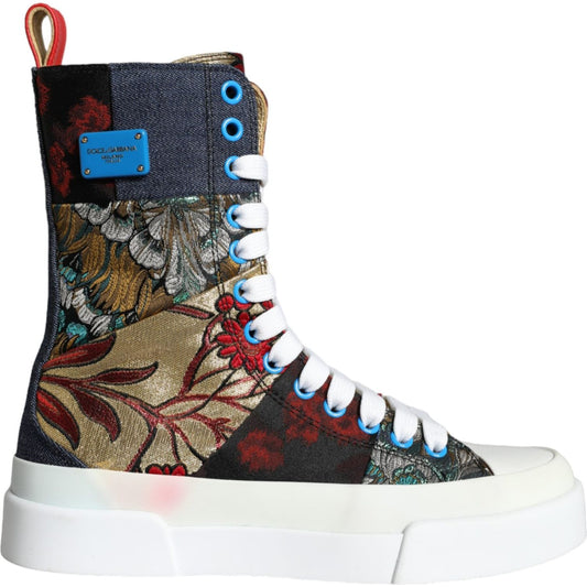 Dolce & Gabbana Multicolor Patchwork Logo High Top Sneakers Shoes LA11278-35.5