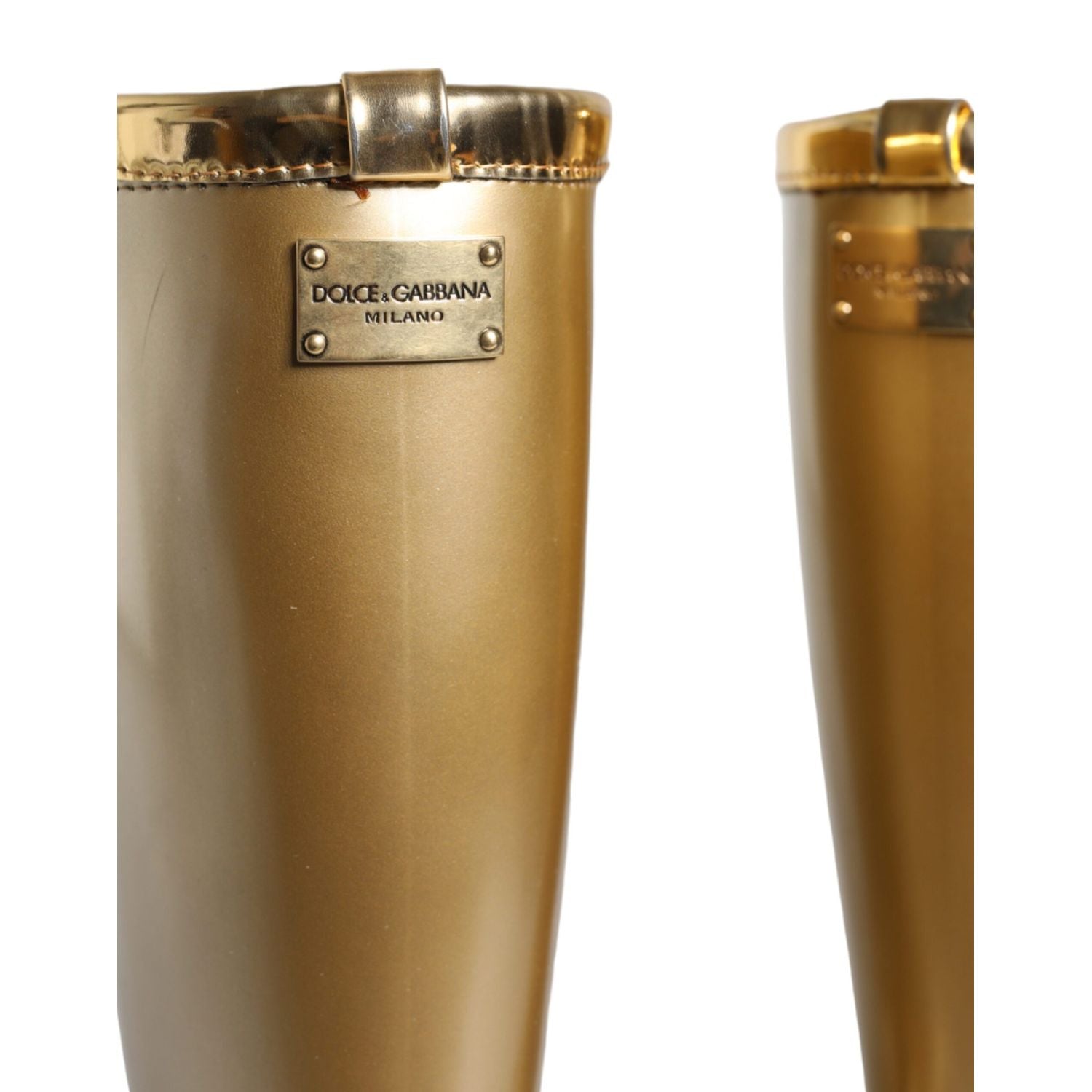 Dolce & Gabbana Metallic Gold Rubber PVC Rain Boots Shoes