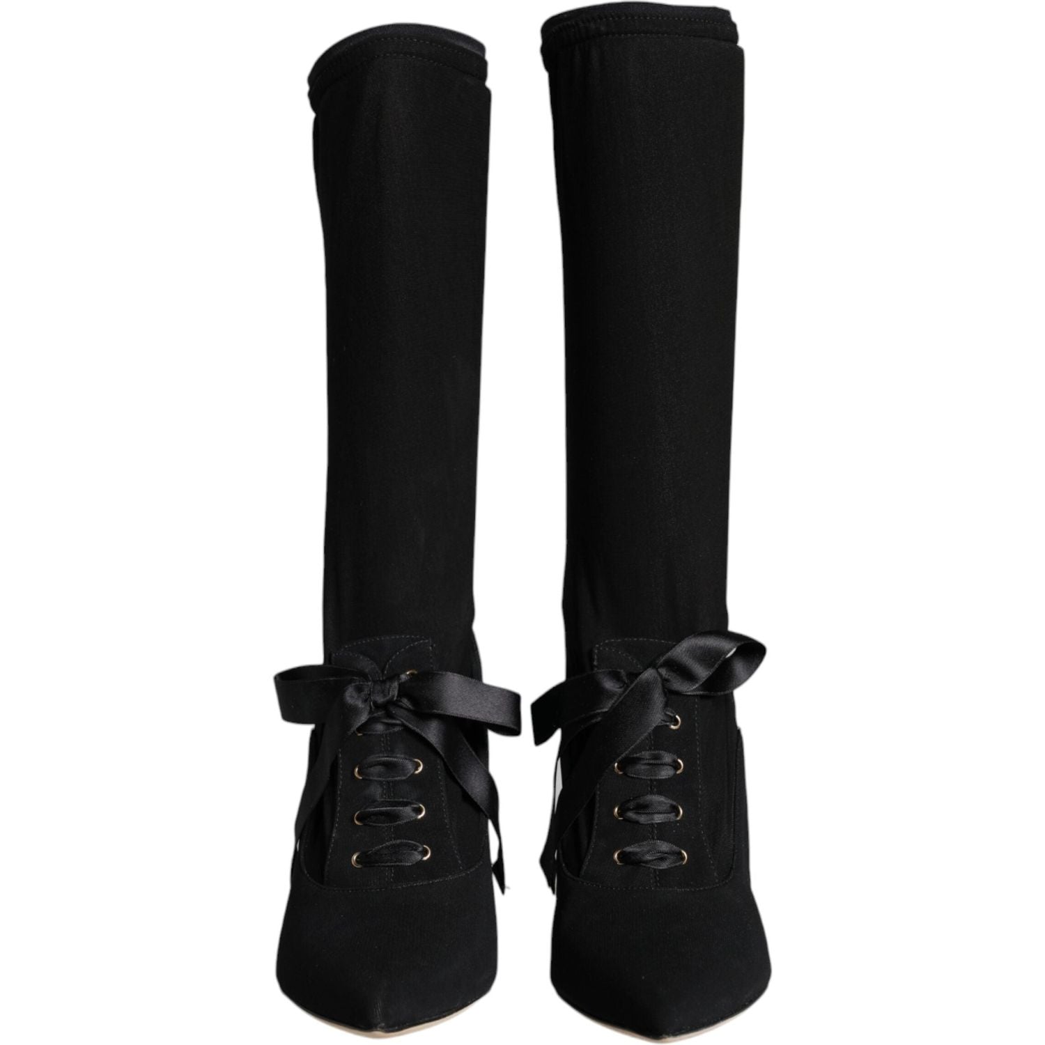 Dolce & Gabbana Black Stiletto Heels Mid Calf Boots Shoes