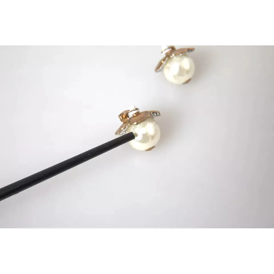 Dolce & Gabbana Gold Tone Maxi Faux Pearl Floral Clip-on Jewelry Earrings