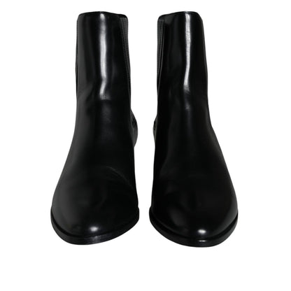 Dolce & Gabbana Black Leather Ankle Boots Booties Shoes