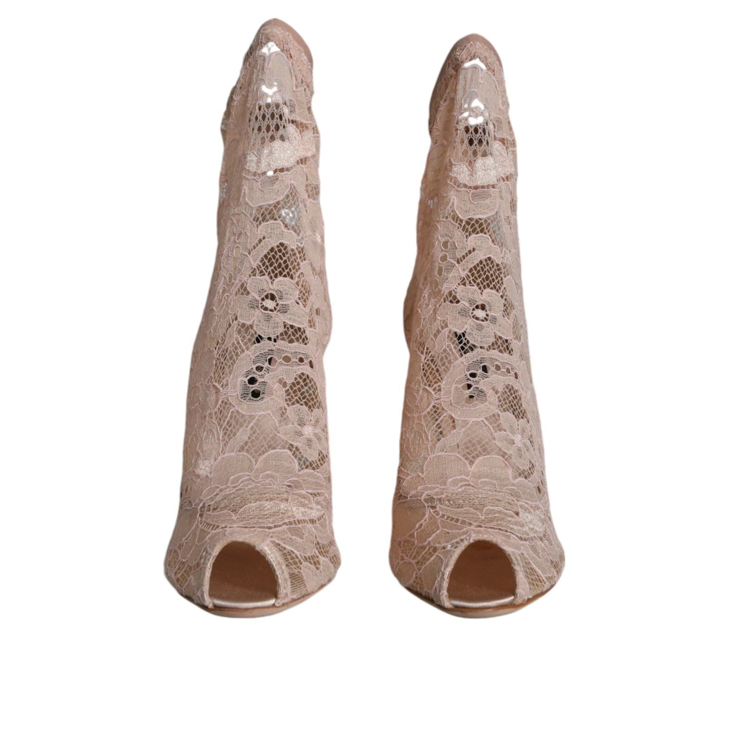 Dolce & Gabbana Beige Stretch Taormina Lace Boots Shoes