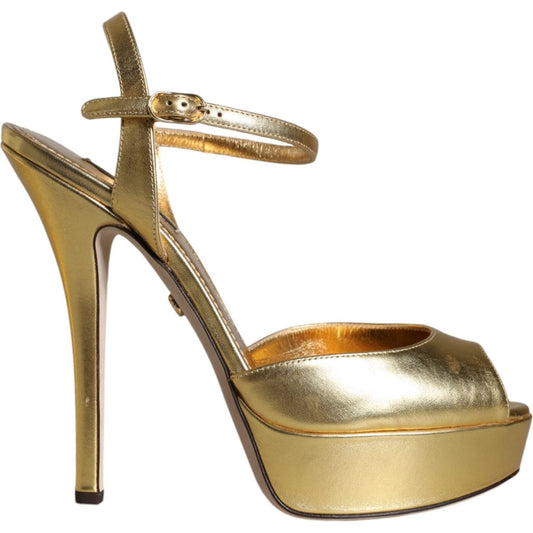 Dolce & Gabbana Gold Bette Leather Heels Sandals Shoes Dolce & Gabbana Dim Gray
