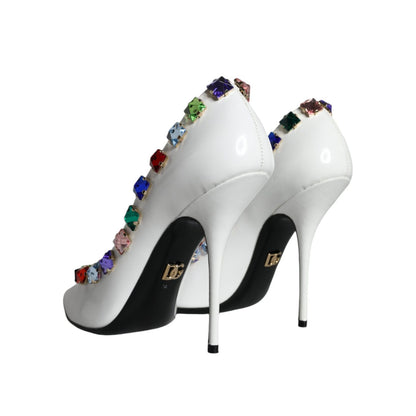 Dolce & Gabbana White Crystals Leather High Heels Pumps Shoes