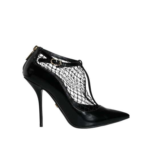Dolce & Gabbana Black Mesh Patent Leather Heels Pumps Shoes