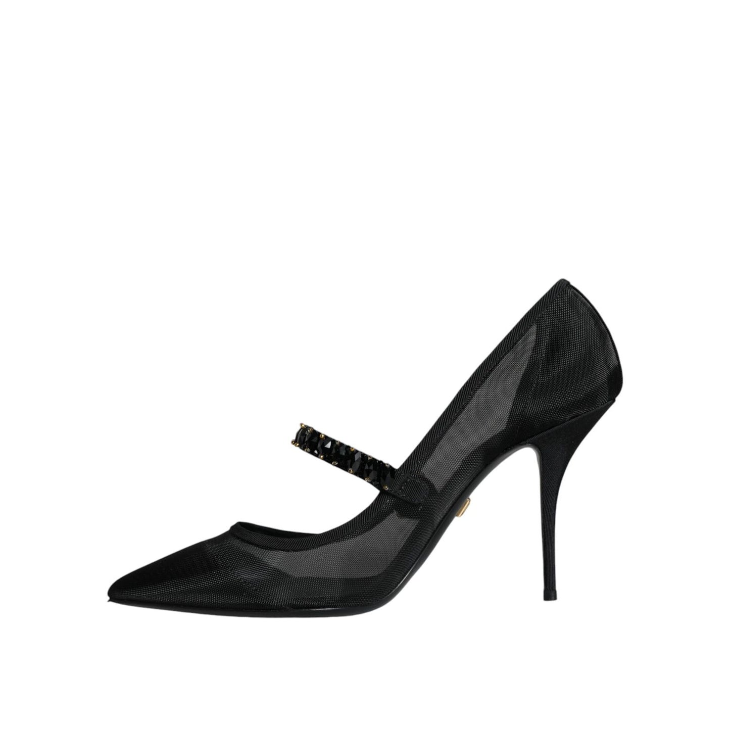 Dolce & Gabbana Black Mesh Mary Jane Crystal Heel Pumps Shoes