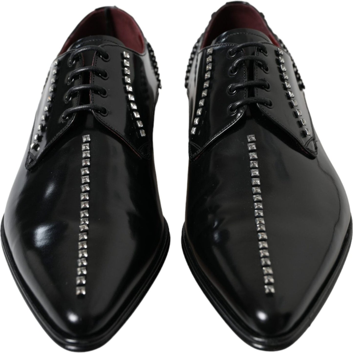 Dolce & Gabbana Black Leather Crystal Dress Formal Shoes