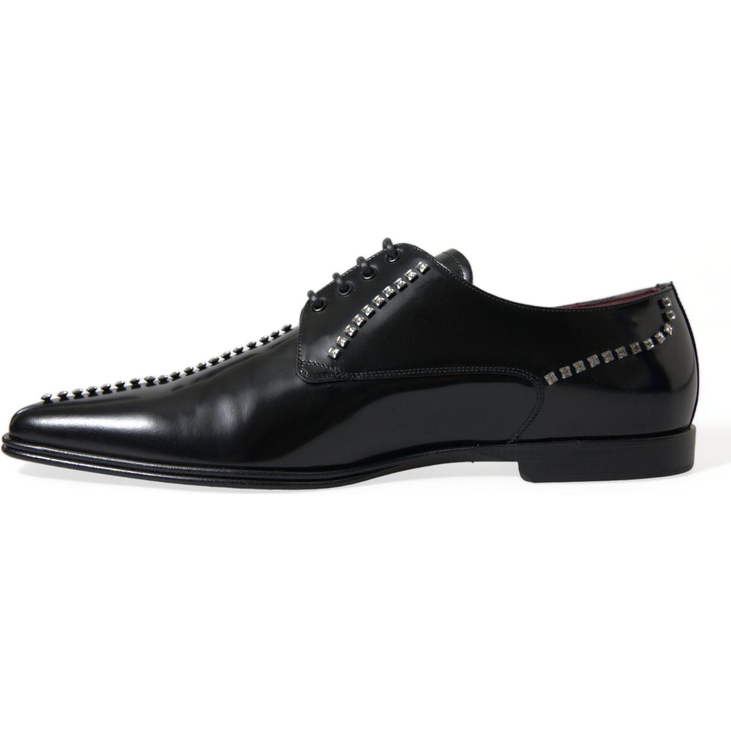Dolce & Gabbana Black Leather Crystal Dress Formal Shoes