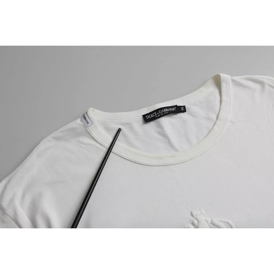 Dolce & Gabbana White Logo Embossed Cotton Crewneck T-shirt