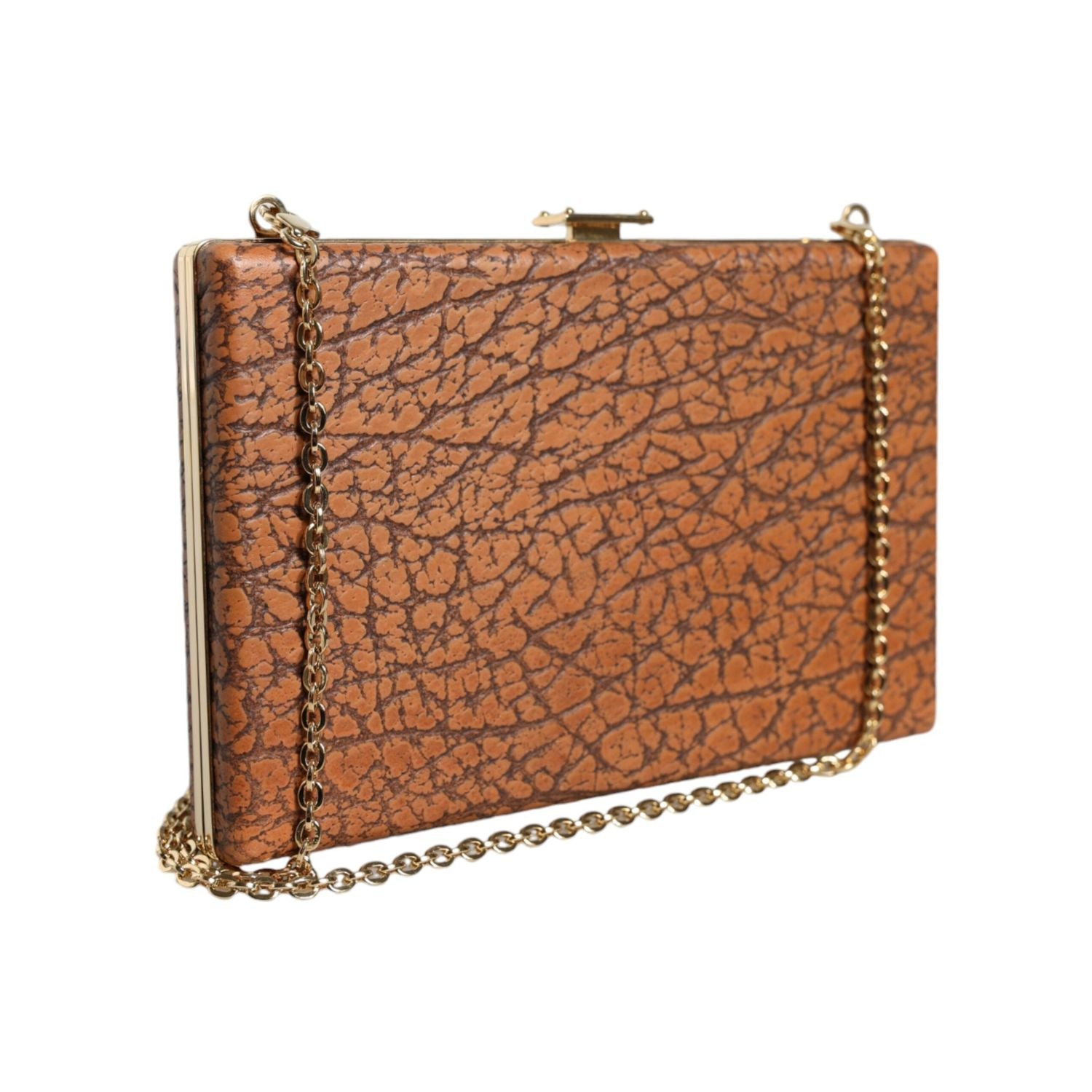 Dolce & Gabbana Brown Leather Gold Frame Clutch Mini Crossbody Bag