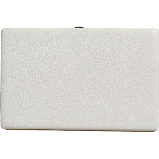 Dolce & Gabbana White Leather Gold Frame Clutch Evening Party Purse Bag Dolce & Gabbana Light Gray
