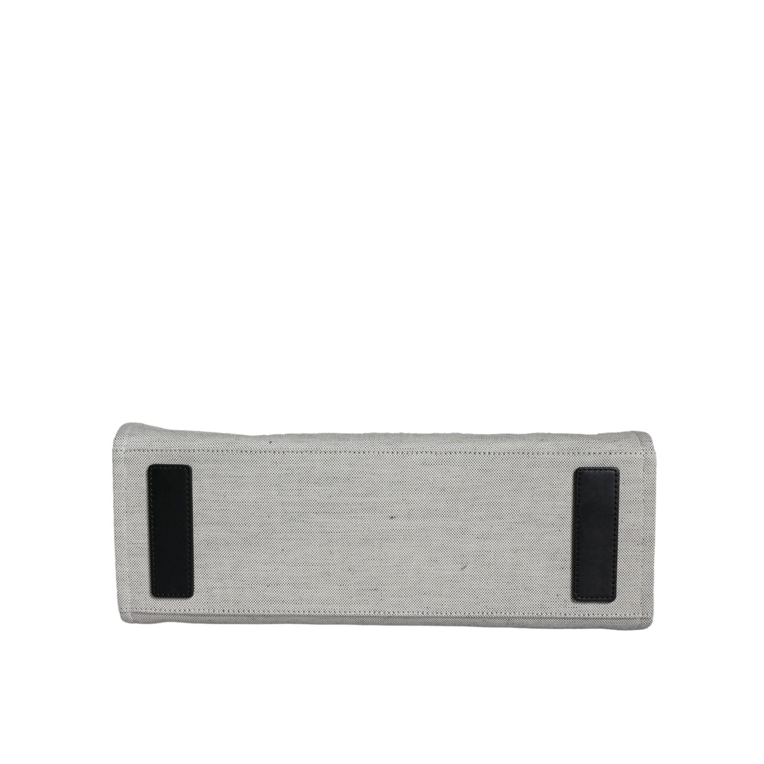 Versace White Top Handle Canvas Leather Logo Crossbody Tote Bag