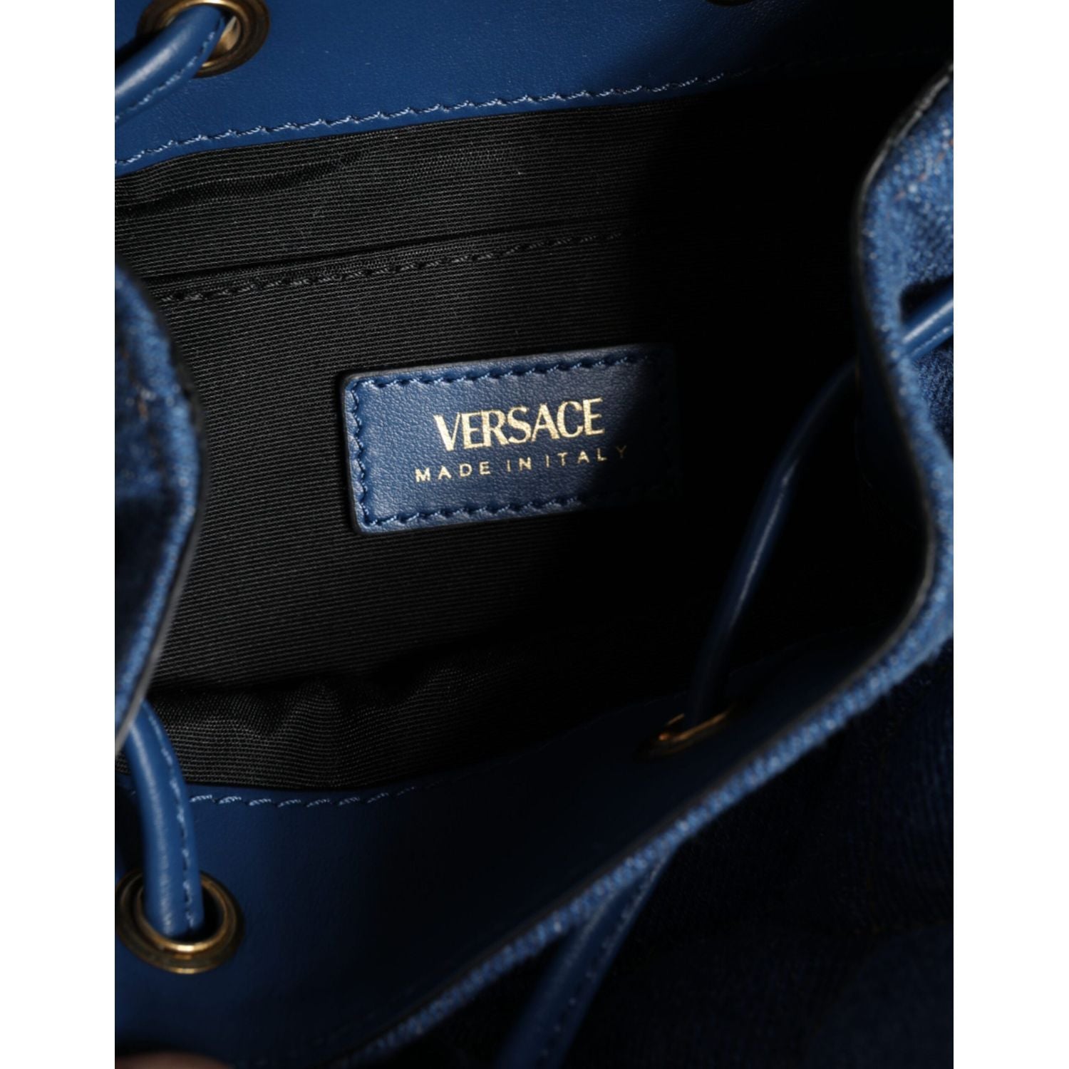 Versace Blue Quilted Denim Leather Crossbody Shoulder Bag