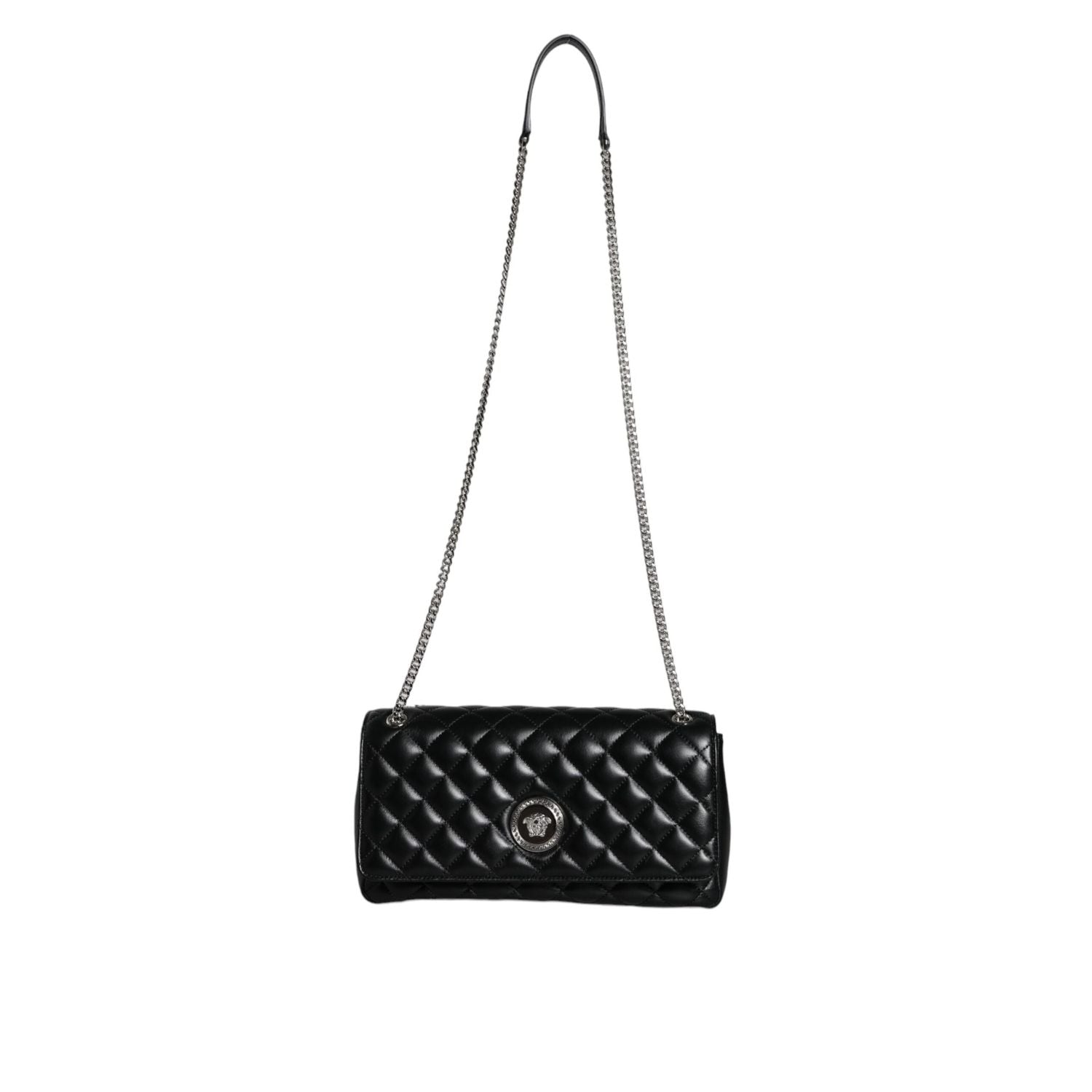 Versace Black Quilted Lambskin Leather Crossbody Shoulder Bag
