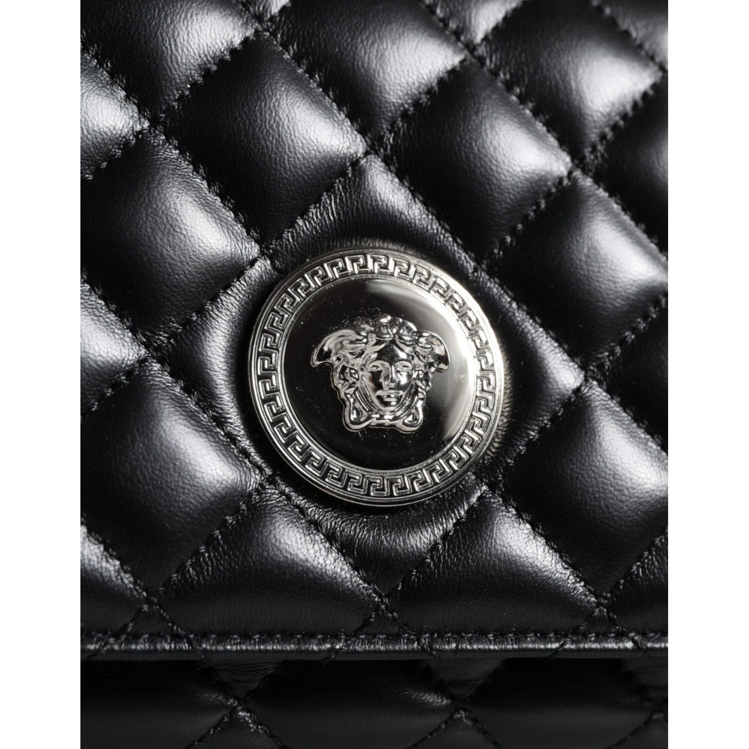 Versace Black Quilted Lambskin Leather Crossbody Shoulder Bag