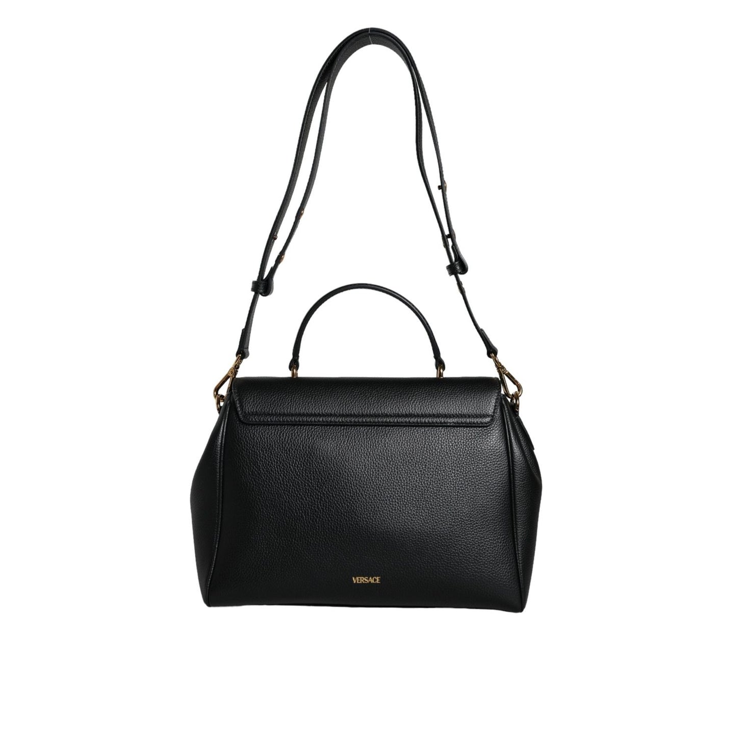 Versace Black Top Handle Grainy Calfskin Leather Crossbody Bag