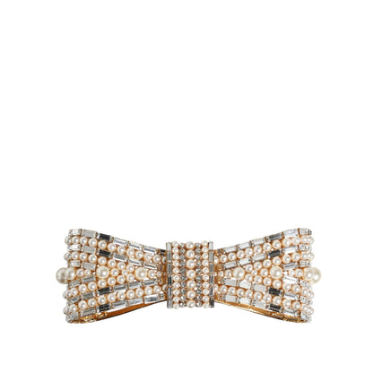 Dolce & Gabbana Gold Tone Brass Bow Crystal FauxPearl Embellished Brooch Brooch